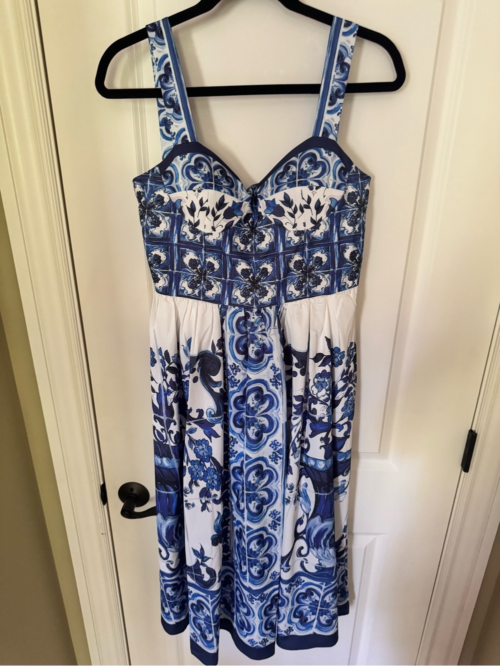 Blue and White Floral Tile Print Sundress